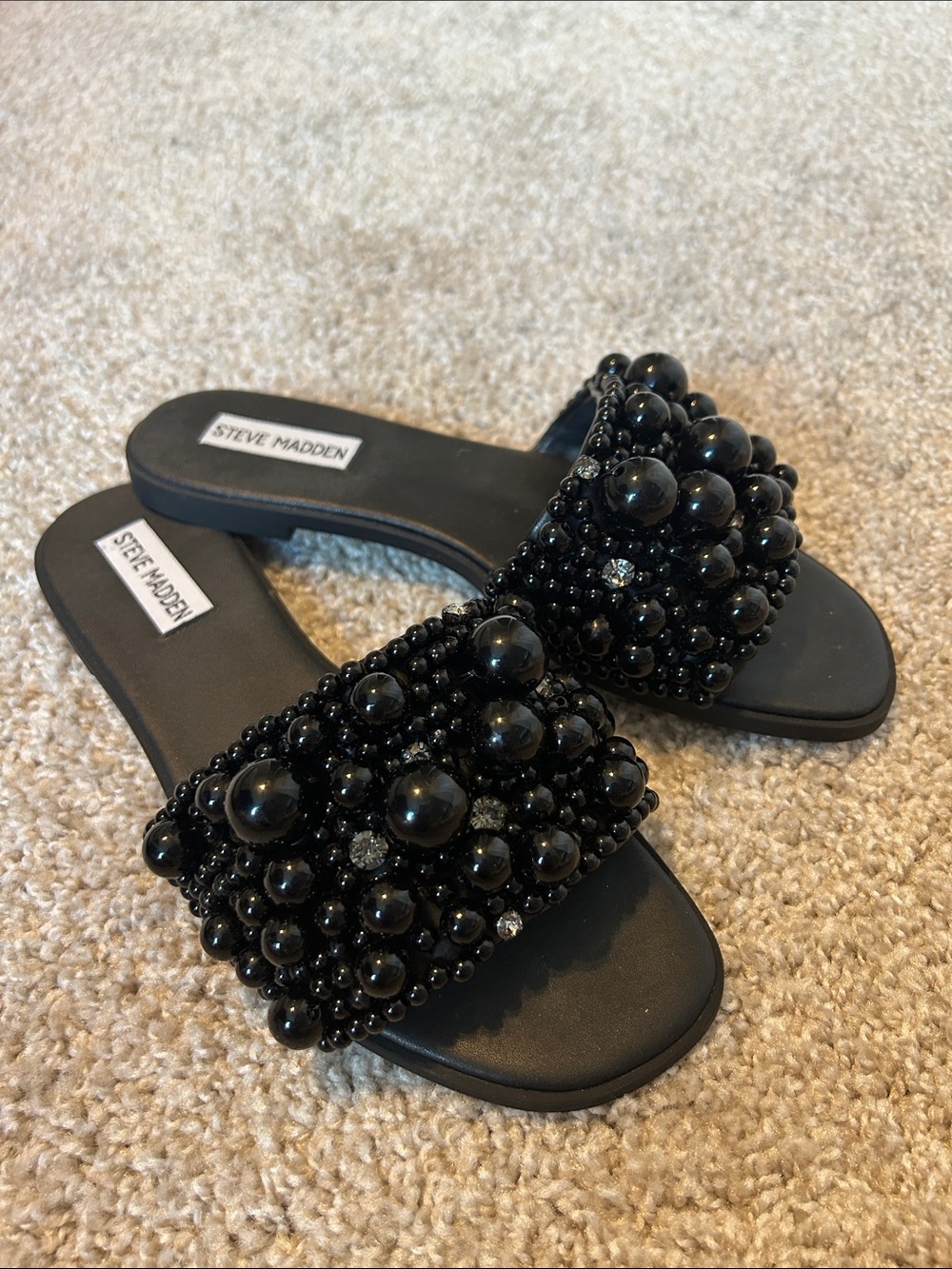Steve Madden Black Beaded Slide Sandals